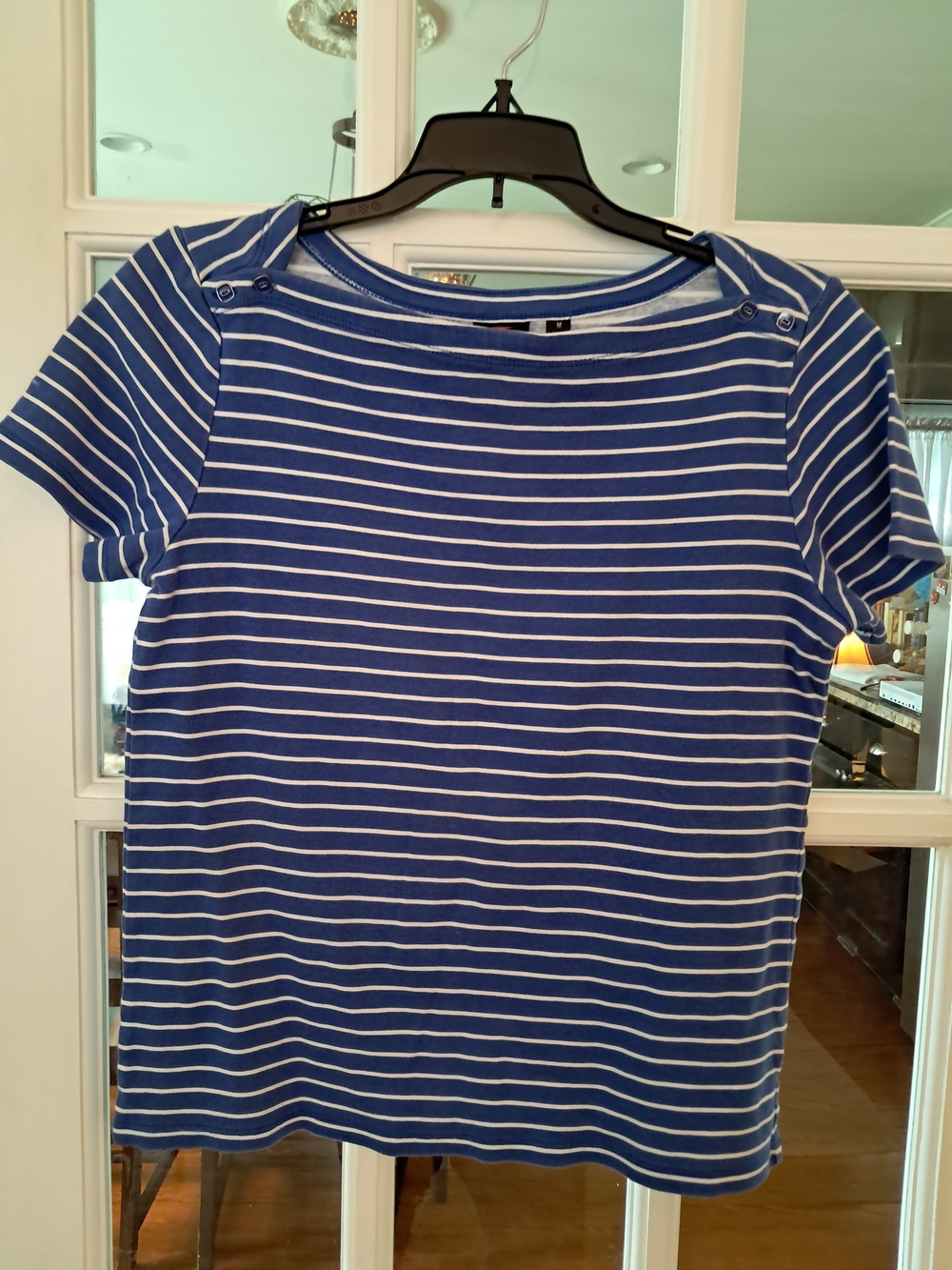 Striped Blue and White Short-Sleeve Women's Top